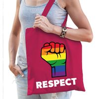 Gay pride respect katoenen tas roze - thumbnail