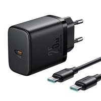 JOYROOM JR-TCF11 25W Snelle Wandoplader Set met USB-C naar USB-C 60W 1m Kabel, EU Stekker - Zwart - thumbnail