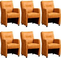 Set van 6 Cognac leren landelijke eetkamerfauteuils Sharp - Kenia Leer Cognac (cognac leer) - thumbnail