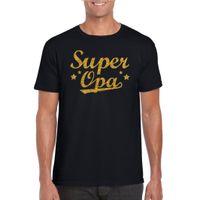 Super opa cadeau t-shirt met gouden glitters op zwart voor heren - thumbnail