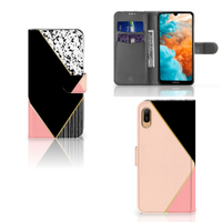 Huawei Y6 (2019) Book Case Zwart Roze Vormen - thumbnail