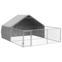 vidaXL Hondenkennel met ren 4x3x1,9 m gegalvaniseerd staal, hondenkooi voor buiten, grote hondenkooi, overdekte hondenkennel