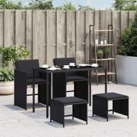 5-delige Tuinset met kussens poly rattan zwart - thumbnail