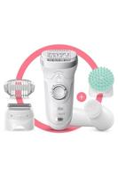 Braun Silk-épil 9 Epilator dames/haarverwijderaar voor langdurige ontharing, incl. lichaamsmassagepad, gezichtsreinigingsborstel, 9-865, wit/zilver