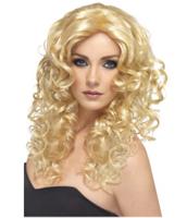 Glamour pruik met blonde krullen voor dames - verkleed pruiken - carnaval - thumbnail