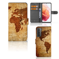 Samsung Galaxy S21 Flip Cover Wereldkaart - thumbnail