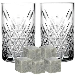 Luxe whiskyglazen set 4x stuks 320 ml met 9x whisky ijsblokstenen