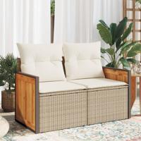 Tuinbank 2-zits met kussens poly rattan beige