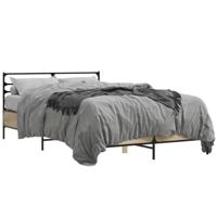 vidaXL Bedframe bewerkt hout metaal sonoma eikenkleurig 135x190 cm, bed, bed ombouw, twijfelaar, bedbodem, slaapkamermeubel, boxspring, 2 persoonsbed