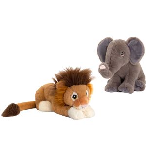 Keel Toys - Pluche knuffel dieren vriendjes set leeuw en olifant 25 cm