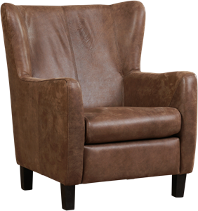 Bruine leren landelijke oorfauteuil Hug - poot hout bruin - Vintage Leer Brown (bruin leer)