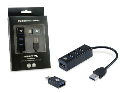 Conceptronic HUBBIES04B interface hub USB 3.2 Gen 1 (3.1 Gen 1) Type-A 5000 Mbit/s Zwart