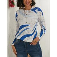 Dames T-shirt Afdrukken Dagelijks Weekend Modieus Lange mouw Ronde hals blauw Lente Herfst Lightinthebox