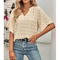 Dames Blouse Geklede topjes Effen Kleur Kant Dagelijks Elegant Basic 3/4 mouw V-hals Blozend Roze Zomer Lightinthebox