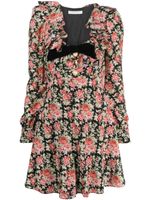 Alessandra Rich robe évasée en soie à fleurs - Noir