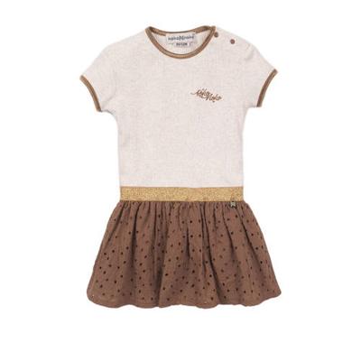 Koko Noko ribgebreide jurk met glitters camel/beige