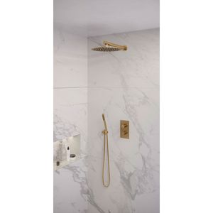 Regendoucheset Inbouw Brauer Gold Edition Thermostatisch 30 cm met 3-Weg Omstelling, Wandarm en Staaf Handdouche Geborsteld Goud Brauer