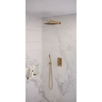 Regendoucheset Inbouw Brauer Gold Edition Thermostatisch 30 cm met 3-Weg Omstelling, Wandarm en Staaf Handdouche Geborsteld Goud Brauer