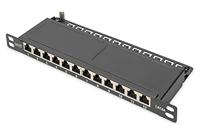 DIGITUS Cat-6A patchpaneel - 12 poorten - RJ45 bussen - 10-inch rack-mount 0,5U - LSA distributiepaneel - afgeschermd - zwart