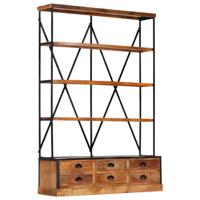 Boekenkast 4-laags met 6 lades 122x36x181 cm massief mangohout SKU: V284423