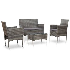 4-delige Loungeset met kussens poly rattan grijs