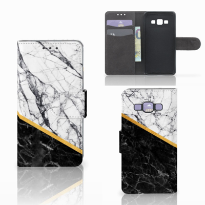 Samsung Galaxy A3 2015 Bookcase Marmer Wit Zwart - Origineel Cadeau Man Samsung Galaxy A3 2015 Bookcase Marmer Wit Zwart - Origineel Cadeau Man