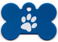 Hondenpoot in botvorm, aluminium, design poot, blauw incl. wensgravure op de achterkant, 4 x 3 cm