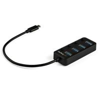 StarTech.com 4 Port USB-C Hub - USB-C naar 4x USB 3.0 Type-A met Individuele On/Off Port Switches - SuperSpeed 5Gbps USB 3.1/3.2 Gen 1 - USB Bus Powered - Mobiel ontwerp - 25cm Kabel