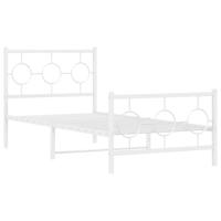 vidaXL Bedframe met hoofd- en voeteneinde metaal wit 90x200 cm, eenpersoonsbed, bedombouw, logeerbed, bed, ledikant, bed frame, metalen bedframe