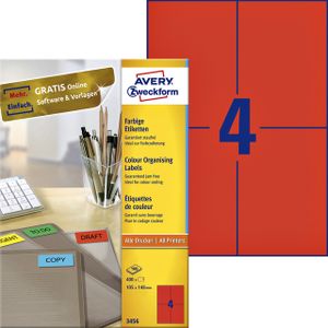 Etiket Avery Zweckform 3456 105x148mm A6 rood 400stuks