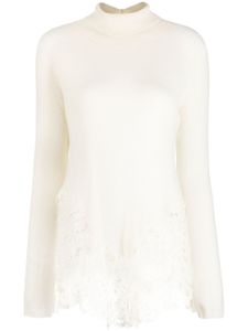 Ermanno Scervino pull en maille fine à bords en dentelle - Blanc