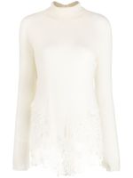 Ermanno Scervino pull en maille fine à bords en dentelle - Blanc