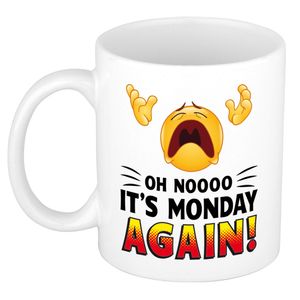 Oh no its Monday again cadeau mok / beker wit met smiley - kado collega