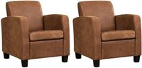 Set van 2 Bruine leren landelijke fauteuils Joy - poot hout zwart - Kenia Leer Brown (bruin leer) - thumbnail