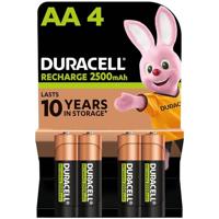 Duracell Oplaadbare AA-batterijen (4 stuks), 2500 mAh NiMH, vooraf opgeladen, onze oplaadbare batterij met de langste levensduur, met een plastic vrije en 100% recyclebare verpakking
