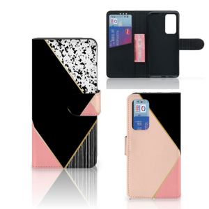 Huawei P40 Book Case Zwart Roze Vormen