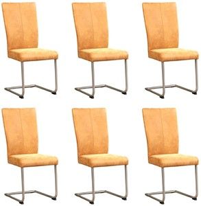 Set van 6 Cognac leren industriële eetkamerstoelen Dry - poot rond rvs - Kenia Leer Cognac (cognac leer)