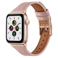 By Qubix - Leren bandje - Lichtroze - Compatible met Apple Watch 44mm / 45mm / 46mm / 49mm - Compatible Apple watch bandjes