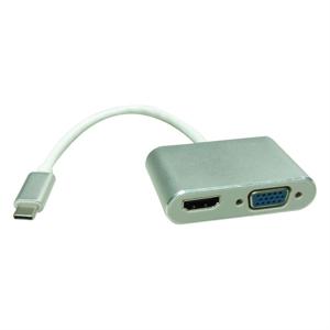 ROLINE 12033215 0,1 m USB Type-C HDMI + VGA (D-Sub) Zilver