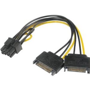 Akasa AK-CBPW19-15 kabeladapter/verloopstukje 6+2pin PCIe SATA Zwart