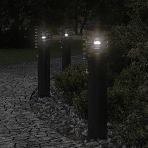 Buitenvloerlampen 3 st met sensors roestvrijstaal zwart