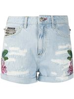 Philipp Plein short en jean à broderies - Bleu - thumbnail