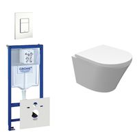 Wiesbaden Vesta Spoelrandloos toiletset bestaande uit inbouwreservoir, compact wandcloset met toiletzitting en bedieningsplaat wit 0720003/0729205/sw98662/