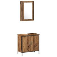 vidaXL 2-delige Badkamer Meubel Set Oud Hout Muur Gemonteerde Kast Met Spiegel Duurzame Opslagoplossing Voor Essentials Kasten Wasruimte Wastafelkast