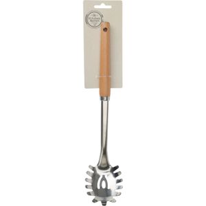 Keukengerei spaghetti opscheplepel RVS steel en houten handvat 32 cm