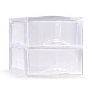 Plasticforte Ladeblokje/bureau organizer 2x lades - transparant - L26 x B36 x H25 cm