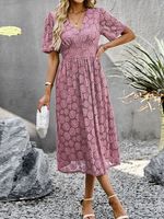 Casual Lace V Neck Loose Dress With No - thumbnail