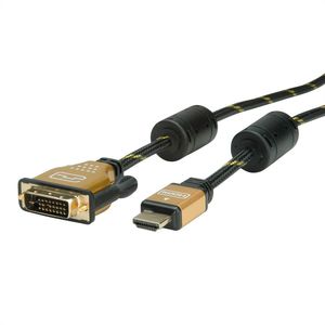 ROLINE 11.04.5890 video kabel adapter 1 m HDMI DVI Zwart, Goud