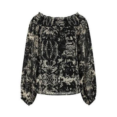 NIKKIE top Fay-Lee met all over print en ruches zwart NIKKIE top Fay-Lee met all over print en ruches zwart