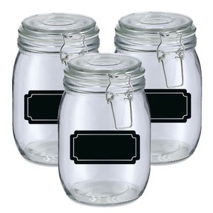 Weckpotten/inmaakpotten - 4x - 1L - glas - met beugelsluiting - incl. etiketten